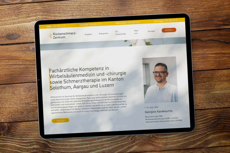 Praxisauftritt mit Responsive Website für Rückenschmerz-Zentrum – designed by meinpraxisauftritt.ch